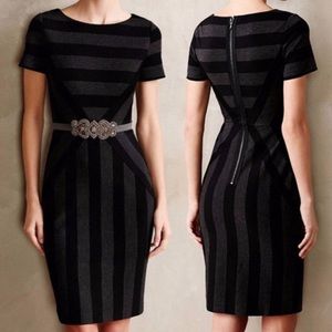 Anthropologie Black and Gray Striped Dress